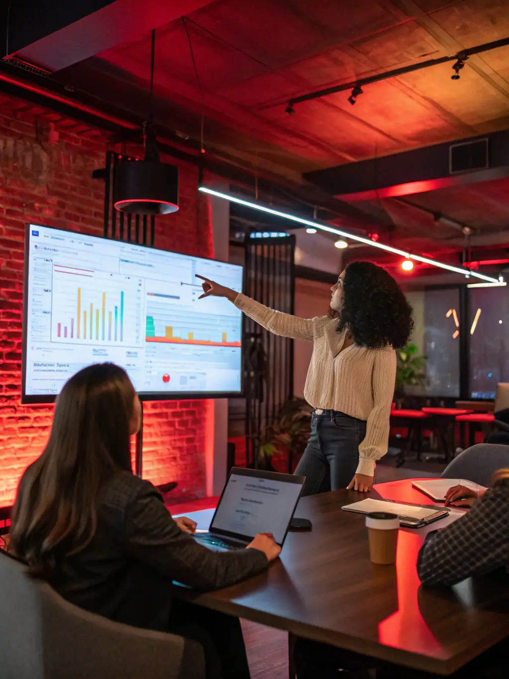 A person confidently presenting a project to colleagues, demonstrating effective communication and presentation skills.