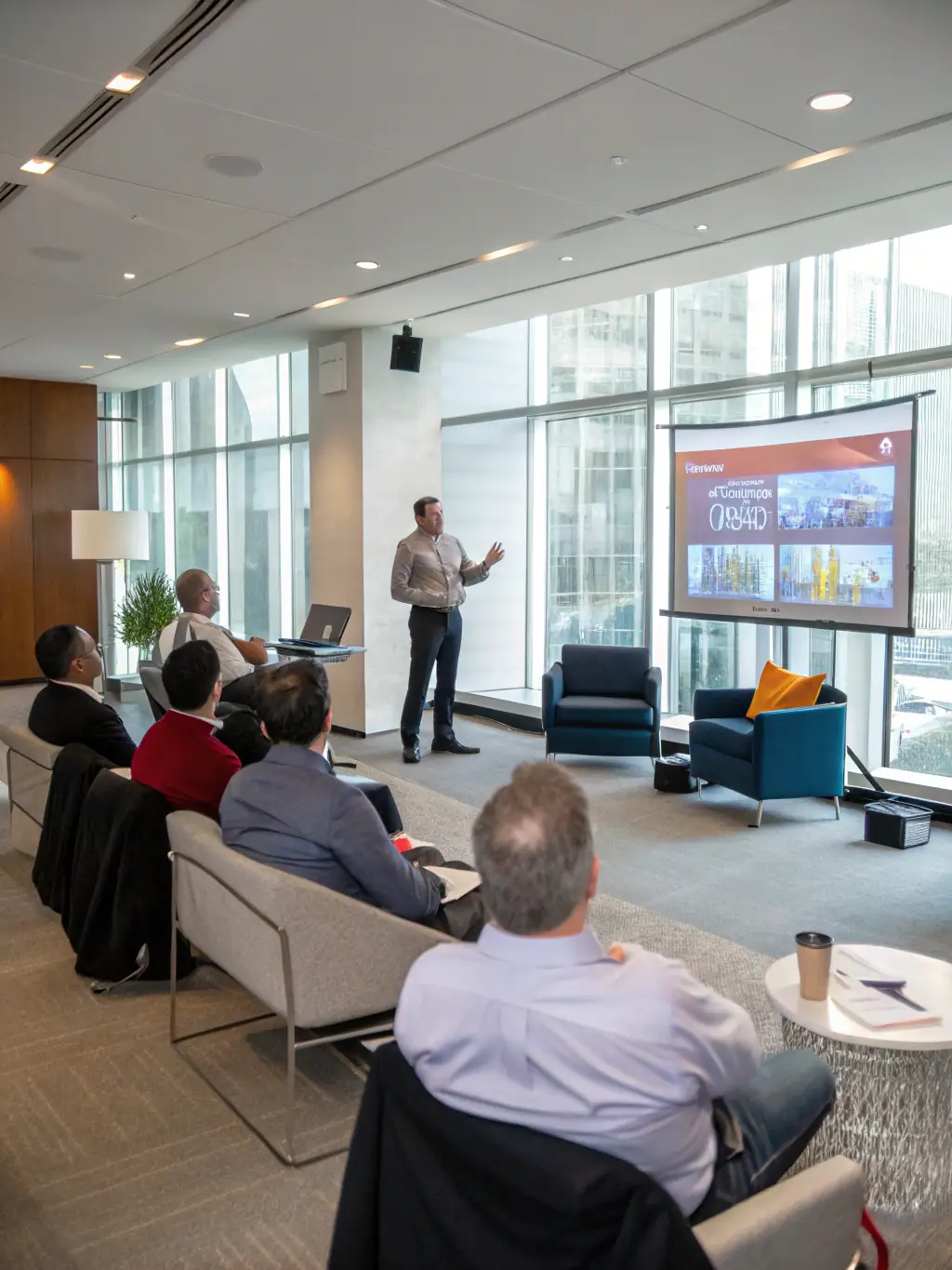 A young adult confidently presenting a project prototype to a panel of judges, showcasing the practical application of skills learned through the Divergent Training program.