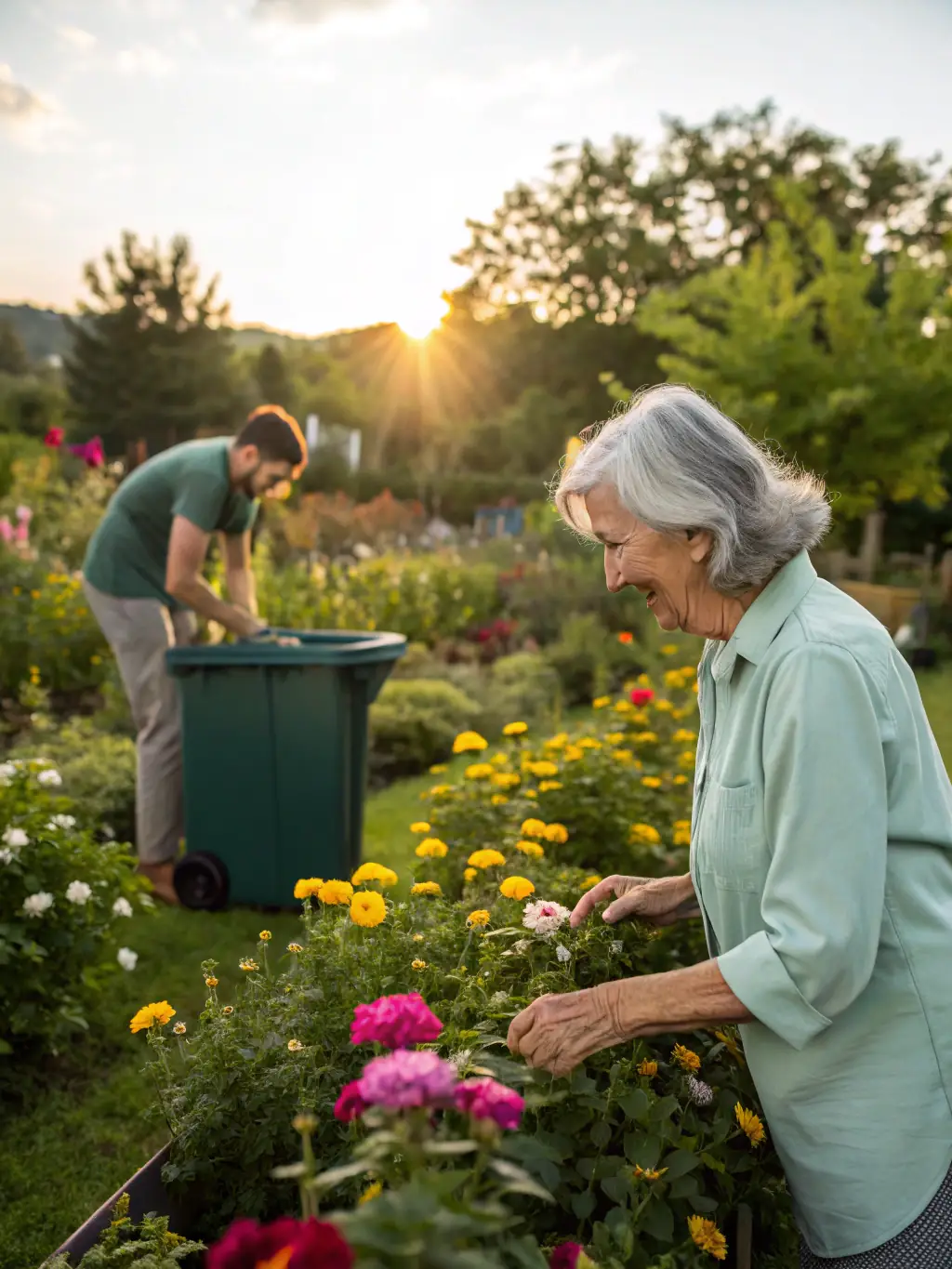 A serene image of a retired individual engaging in a mindful activity, such as gardening or painting, symbolizing the 'Discover' phase in retirement.