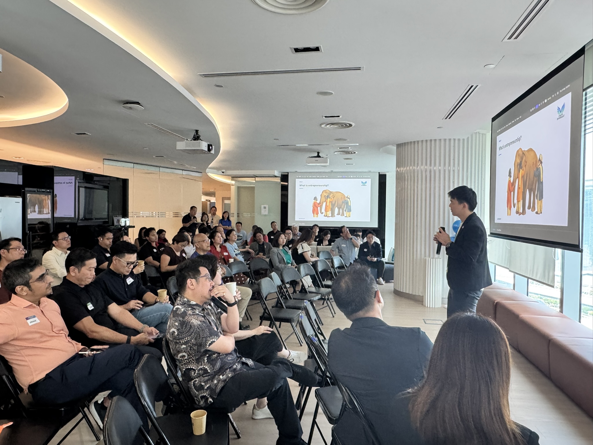 An entrepreneurship presentation during the academy first anniversary gathering